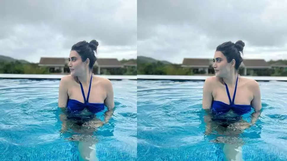 Karishma Tanna Pool Photos: नीली बिकिनी पहन पूल में उतरीं करिश्मा तन्ना, पति के सीने से लगकर खूब जताया प्यार